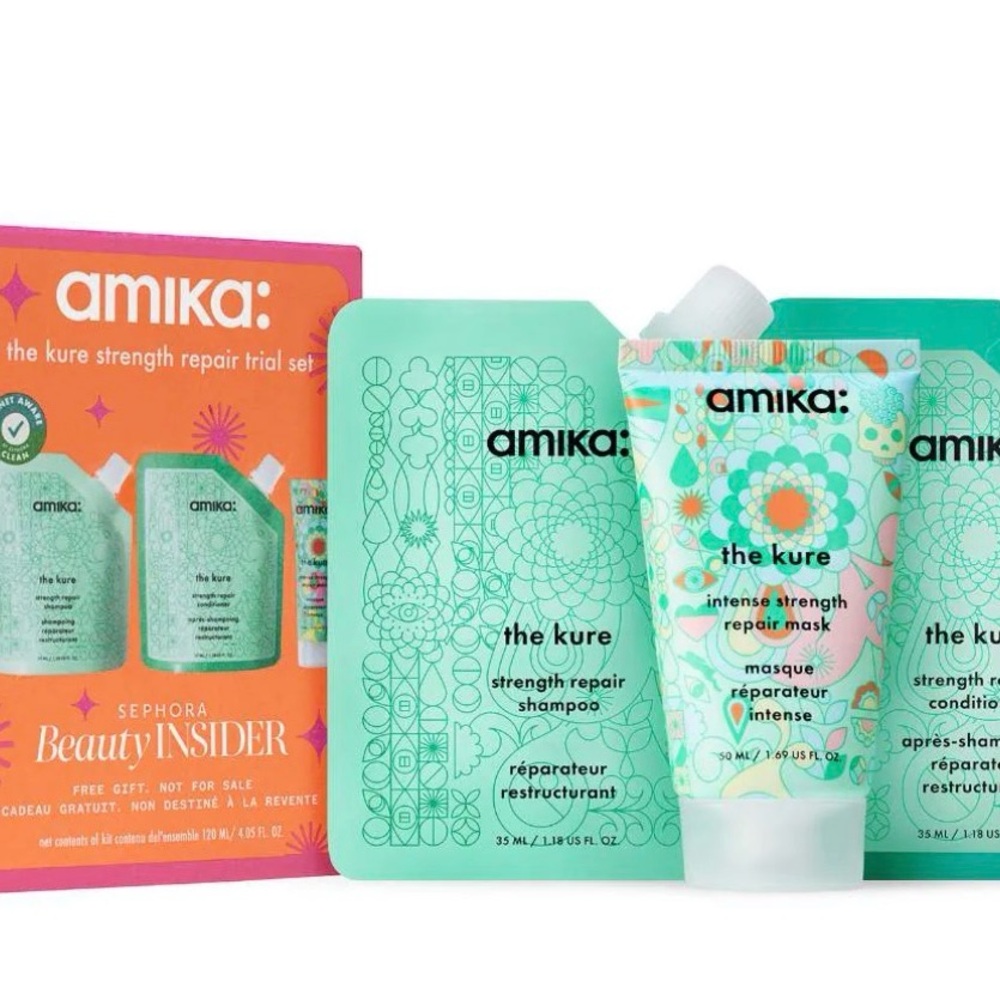 Amika The Kure Repair Set with Mint and White Packaging